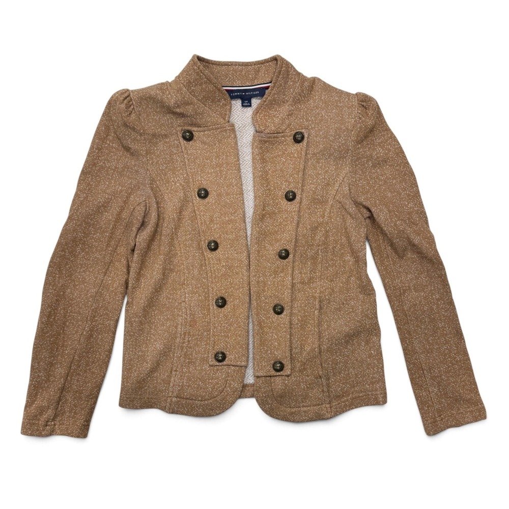 Tommy Hilfiger Military Knit Blazer Jacket Womens Small Tan Marled TJJOHK980